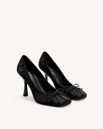 Solenne Escarpins froncés à nœud en satin - Noir