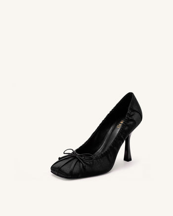 Solenne Escarpins froncés à nœud en satin - Noir