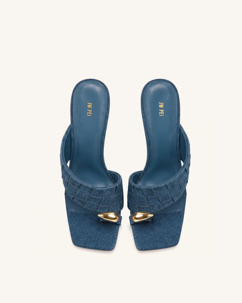 Noemi Mules à bout carré avec détails métalliques tissés - Bleu denim