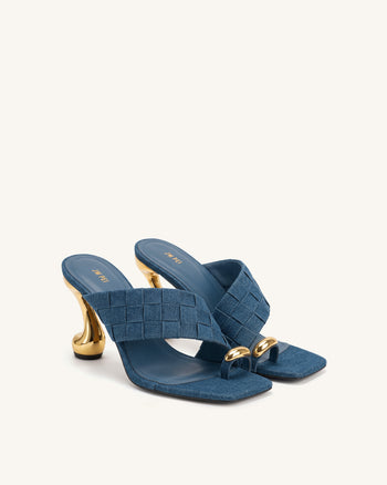 Noemi Mules à bout carré avec détails métalliques tissés - Bleu denim