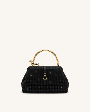 Bruna Sac à main à anse supérieure en métal en forme de teckel avec cristaux artificiels - Noir