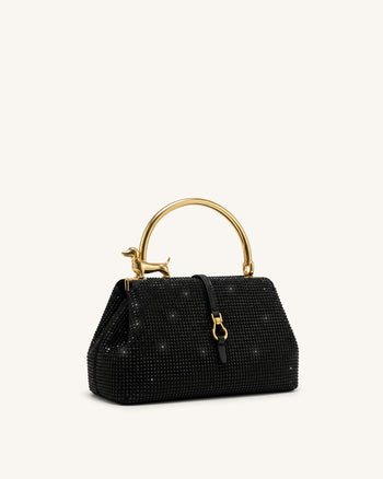 Bruna Sac à main à anse supérieure en métal en forme de teckel avec cristaux artificiels - Noir