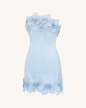 Mini-robe bustier à garniture orchidée - Bleu