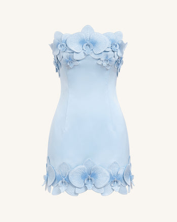 Mini-robe bustier à garniture orchidée - Bleu