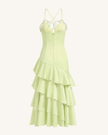 Robe midi à volants et ornements orchidée - Vert clair