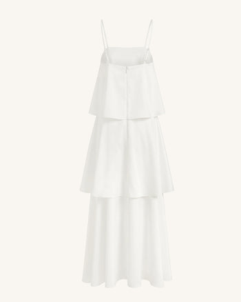 Robe longue à étages et broderies orchidées - Blanc