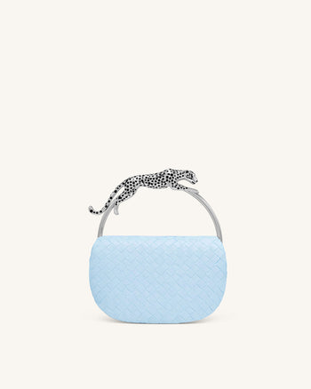 Ione Sac porté main tressé en forme de Léopard - Bleu clair