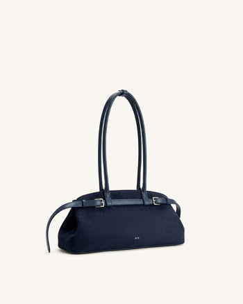 Arden Sac à bandoulière est-ouest en similicuir suédé avec détail ceinture - Bleu marine
