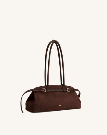 Arden Sac à bandoulière est-ouest en similicuir suédé avec détail ceinture - Marron café