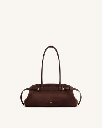 Arden Sac à bandoulière est-ouest en similicuir suédé avec détail ceinture - Marron café