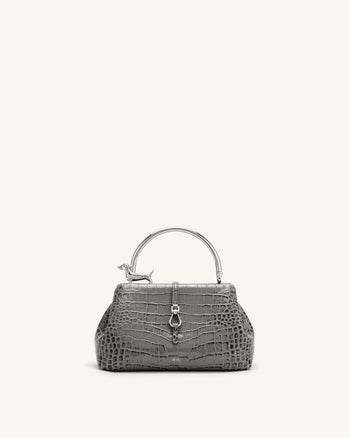 Bruna Sac à main à anse supérieure en métal en forme de teckel - Effet croco gris clair