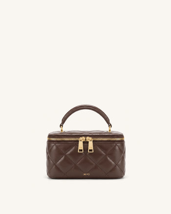 Vivienne Sac vanity matelassé à poignée supérieure - Marron café foncé