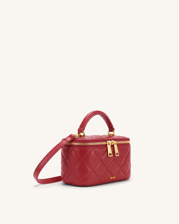 Vivienne Sac vanity matelassé à poignée supérieure - Rouge cerise