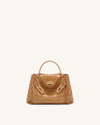 Rhea Petit sac d'épaule à double boucle - Crocodile marron clair
