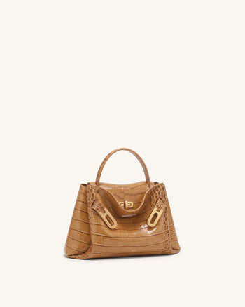 Rhea Petit sac d'épaule à double boucle - Crocodile marron clair