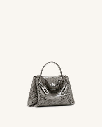 Rhea Petit sac d'épaule à double boucle - Crocodile gris