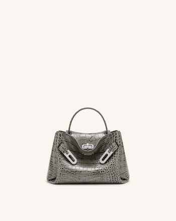 Rhea Petit sac d'épaule à double boucle - Crocodile gris