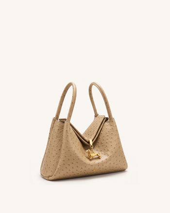 Maelle Sac à double anse avec breloque teckel grain autruche synthétique - Marron