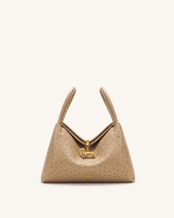 Maelle Sac à double anse avec breloque teckel grain autruche synthétique - Marron