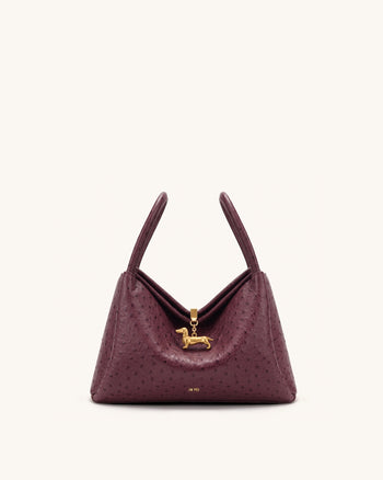 Maelle Sac à double anse avec breloque teckel grain autruche synthétique - Rouge baie