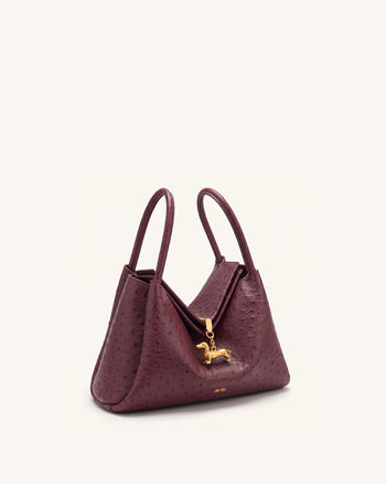 Maelle Sac à double anse avec breloque teckel grain autruche synthétique - Rouge baie