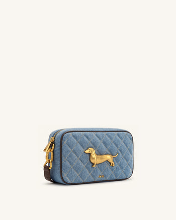 Riley Sac porté épaule matelassé motif teckel - Jean bleu clair