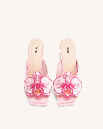 Serena Mules oversize à broderies orchidées - Rose