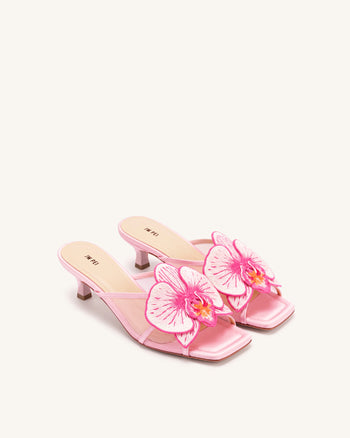 Serena Mules oversize à broderies orchidées - Rose