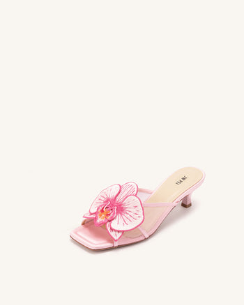 Serena Mules oversize à broderies orchidées - Rose