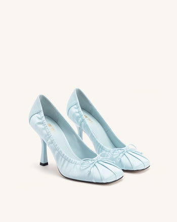 Solenne Escarpins froncés à nœud en satin - Bleu