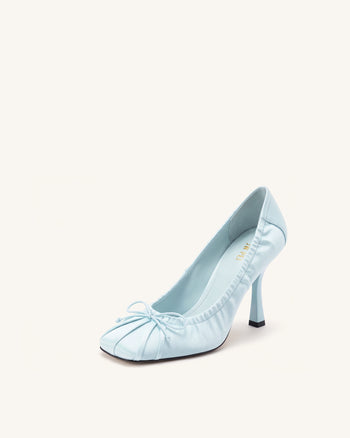 Solenne Escarpins froncés à nœud en satin - Bleu