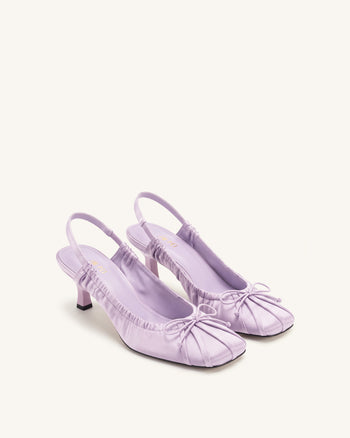 Solenne Escarpins à bride arrière froncés avec nœud en satin - Violet