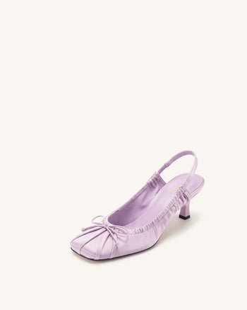 Solenne Escarpins à bride arrière froncés avec nœud en satin - Violet