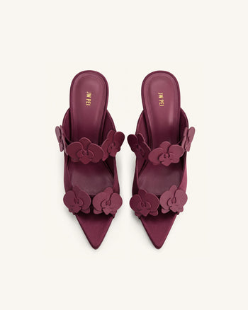 Rosalie Mules à talon sphérique et appliqués orchidée - Bordeaux