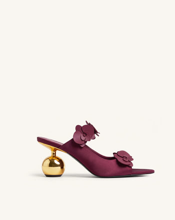 Rosalie Mules à talon sphérique et appliqués orchidée - Bordeaux