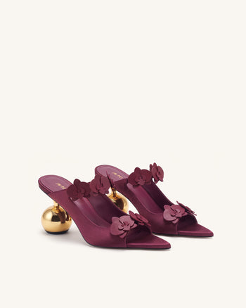 Rosalie Mules à talon sphérique et appliqués orchidée - Bordeaux