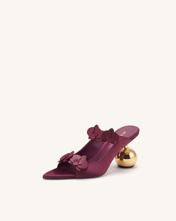Rosalie Mules à talon sphérique et appliqués orchidée - Bordeaux