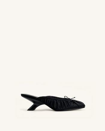 Solenne Mules froncées à nœud en satin - Noir