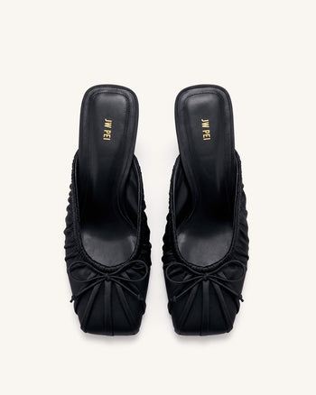 Solenne Mules froncées à nœud en satin - Noir