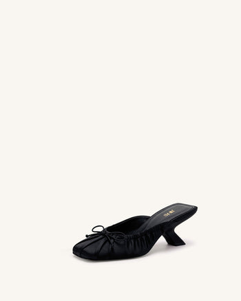 Solenne Mules froncées à nœud en satin - Noir