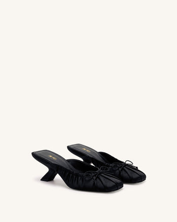 Solenne Mules froncées à nœud en satin - Noir