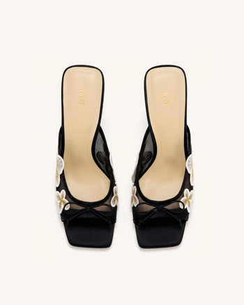 Mireille Sandales à talons en maille avec nœud et appliqué floral brodé - Noir