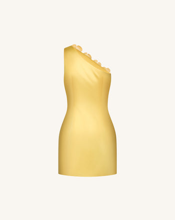 Robe courte asymétrique à applications florales - Jaune