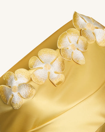 Robe courte asymétrique à applications florales - Jaune