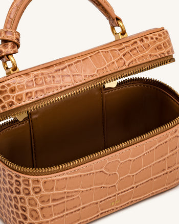 Cleo Sac boîte à poignée supérieure - Marron façon croco