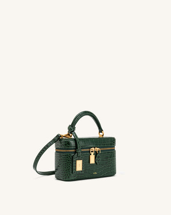 Cleo Sac boîte à poignée supérieure - Vert forêt façon croco