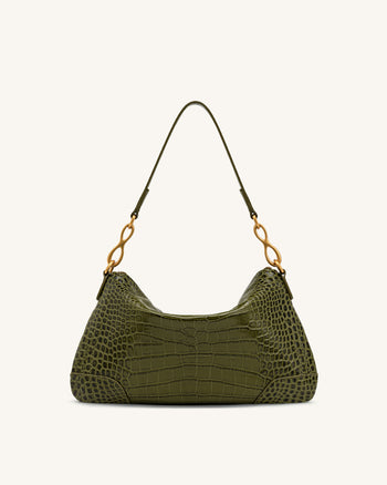 Jayla Sac à bandoulière orné d'un pendentif métallique - Vert effet croco