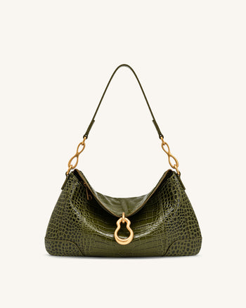 Jayla Sac à bandoulière orné d'un pendentif métallique - Vert effet croco