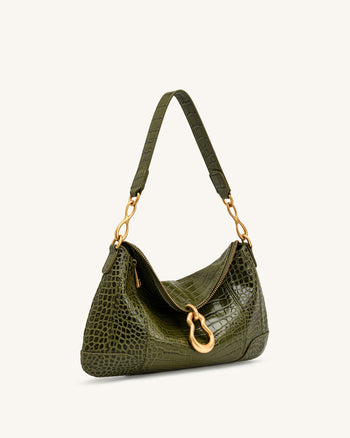 Jayla Sac à bandoulière orné d'un pendentif métallique - Vert effet croco