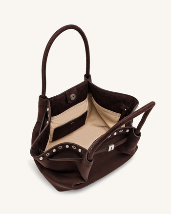 Sac cabas Hana en suédine - Marron chocolat foncé